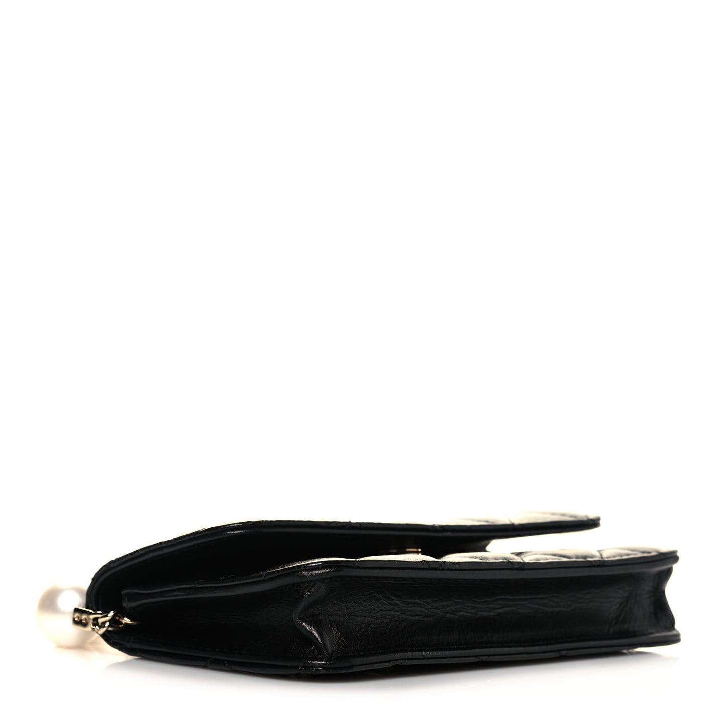 Calfskin Quilted Maxi Pearls Clutch With Chain Black