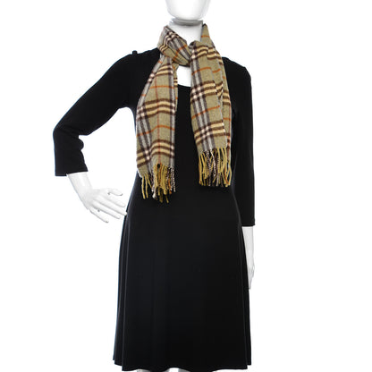 Burberry Cashmere Vintage Check Fringe Scarf Green 2 of 4