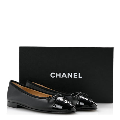 Chanel Lambskin Patent Cap Toe Ballerina Flats 36 Black 10 of 10