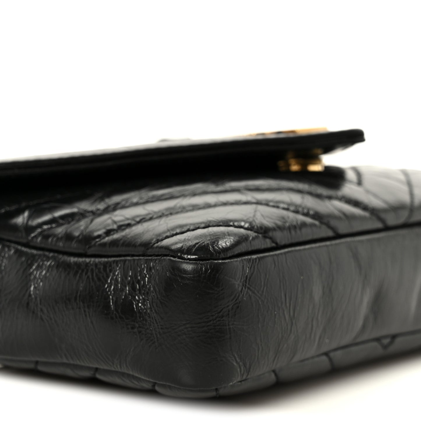 Shiny Calfskin Matelasse Chevron Monogram Mini College Bag Black
