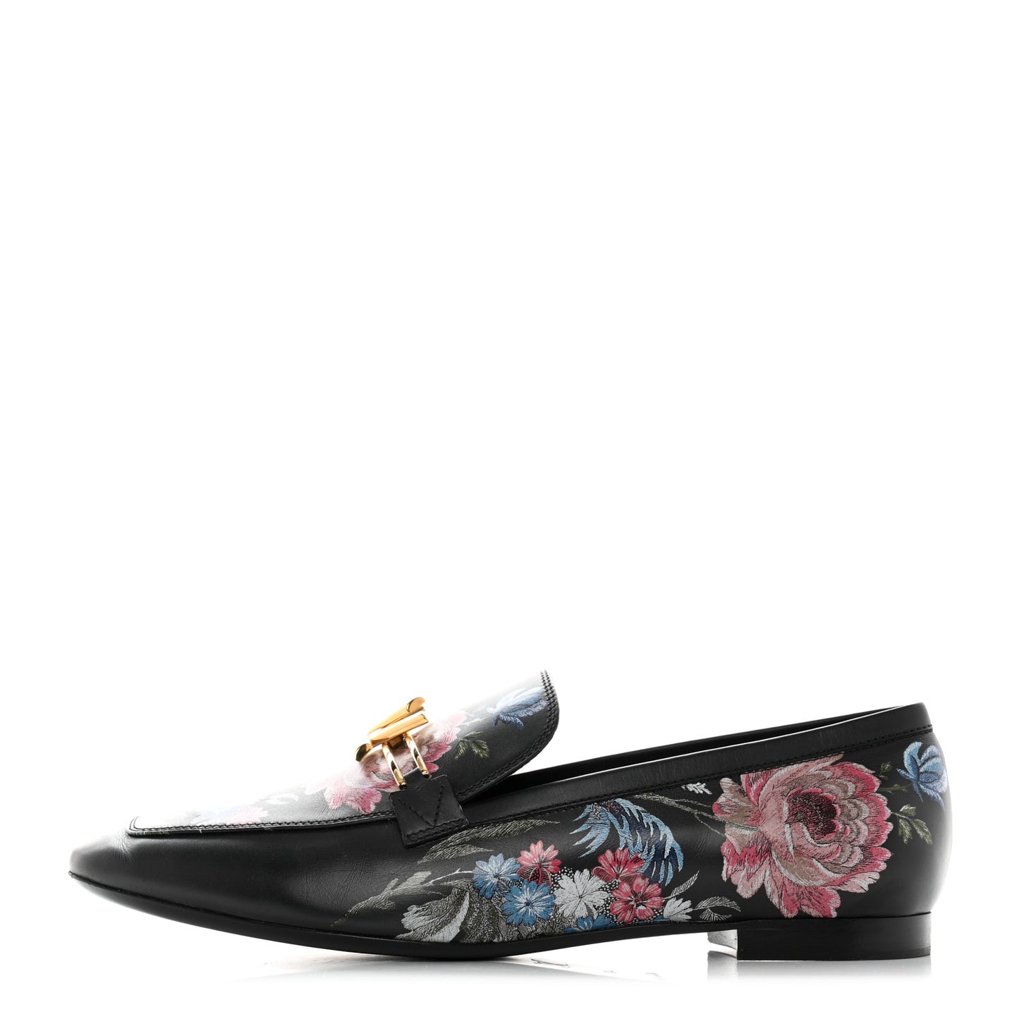Calfskin Flowers Upper Case Flat Loafer 41 Black Multicolor