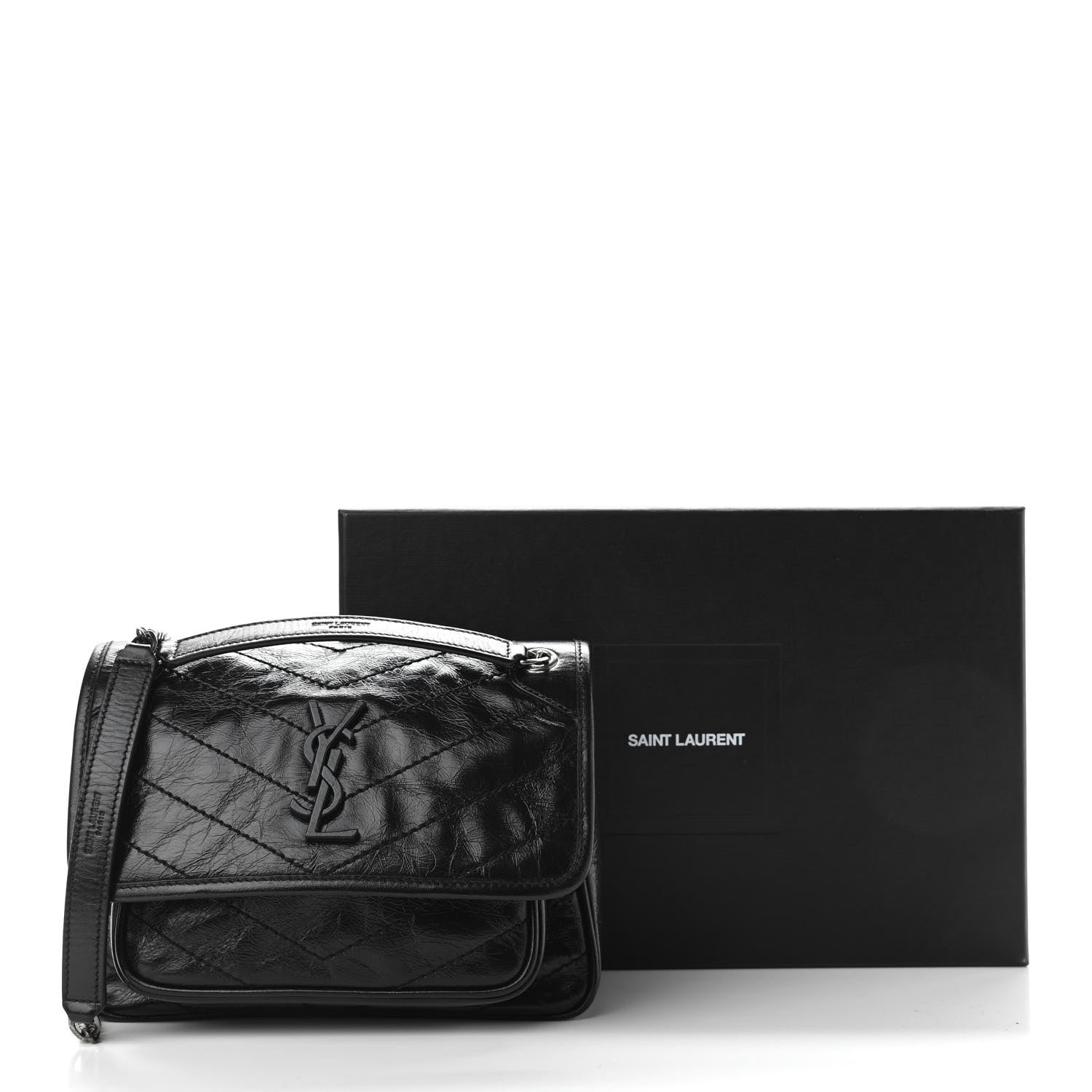 Saint Laurent Crinkled Calfskin Matelasse Monogram Baby Niki Chain Satchel Black 10 of 10