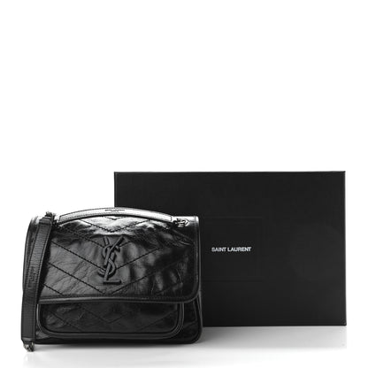 Saint Laurent Crinkled Calfskin Matelasse Monogram Baby Niki Chain Satchel Black 10 of 10