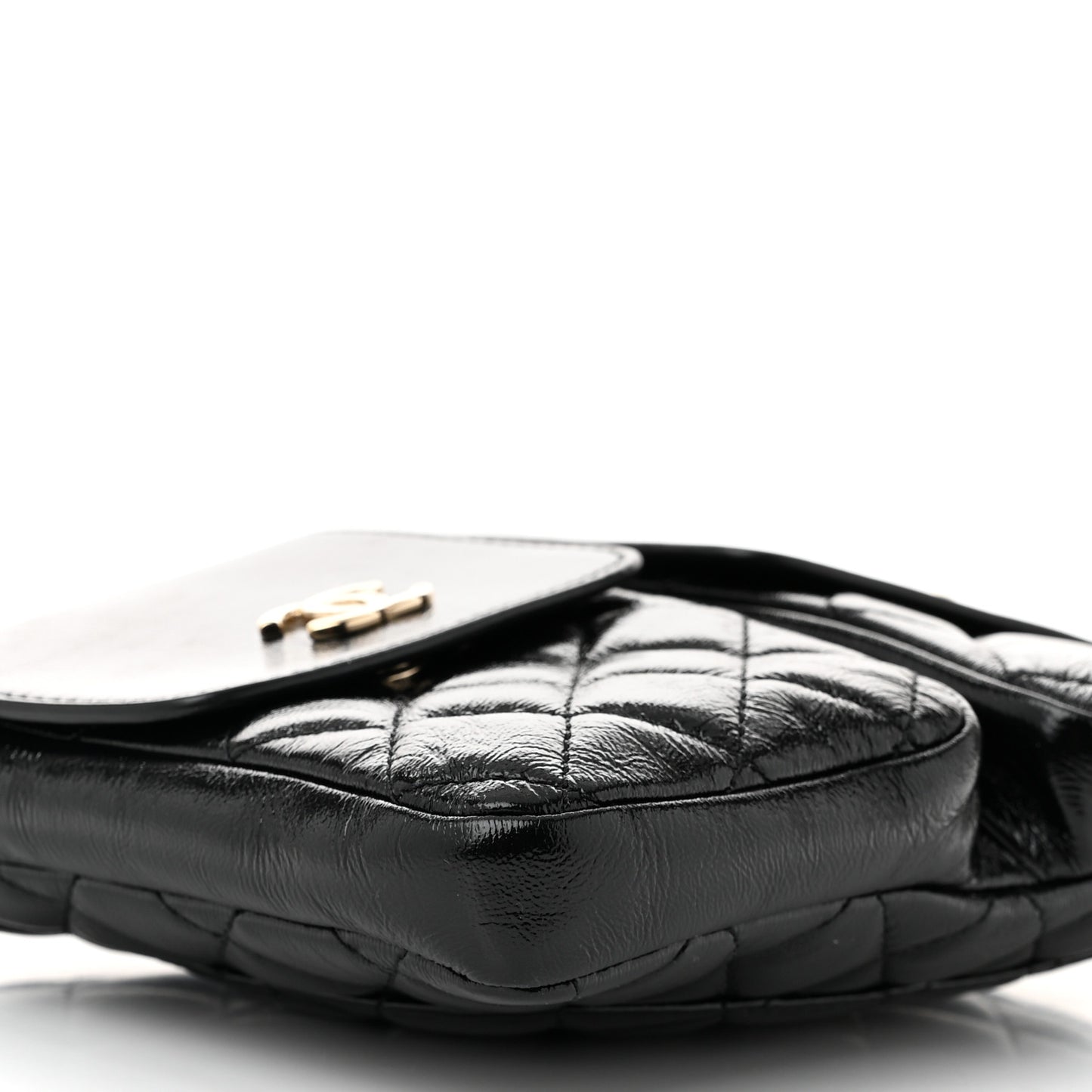 Glazed Calfskin Quilted Double Pocket Crossbody Flap Black