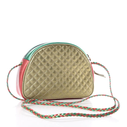 Gucci Laminated Nappa Trapuntata Mini Zumi Dome Shoulder Bag Rosso Jasmine Green Rame 3 of 8