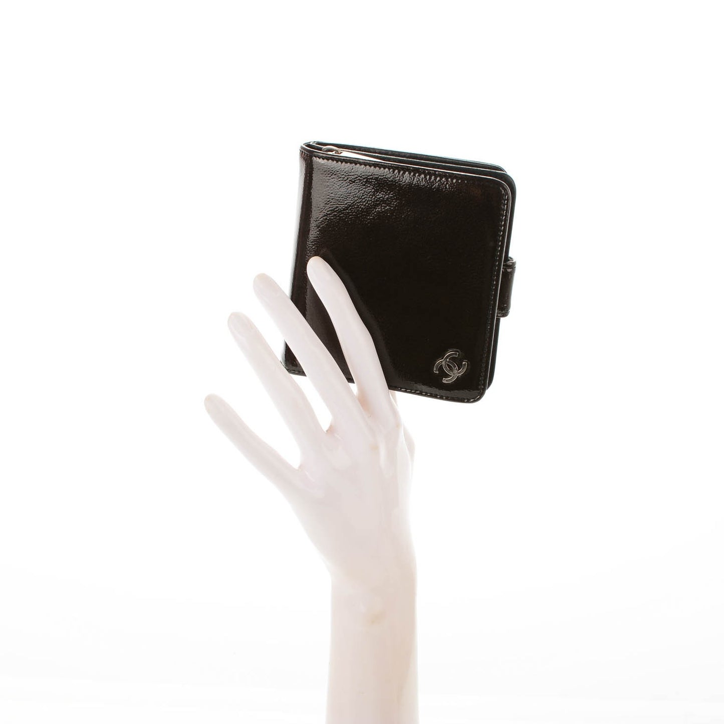Patent Goatskin Compact CC French Wallet Black