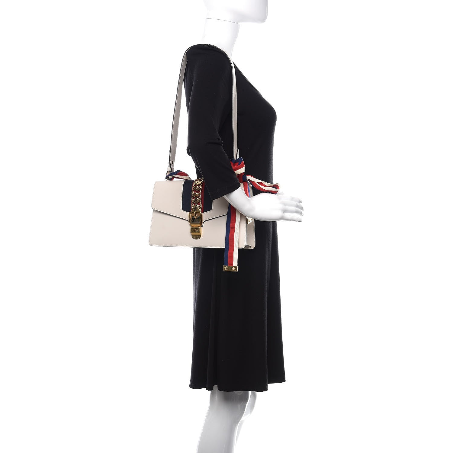 Gucci Calfskin Small Sylvie Shoulder Bag Off White 3 of 13