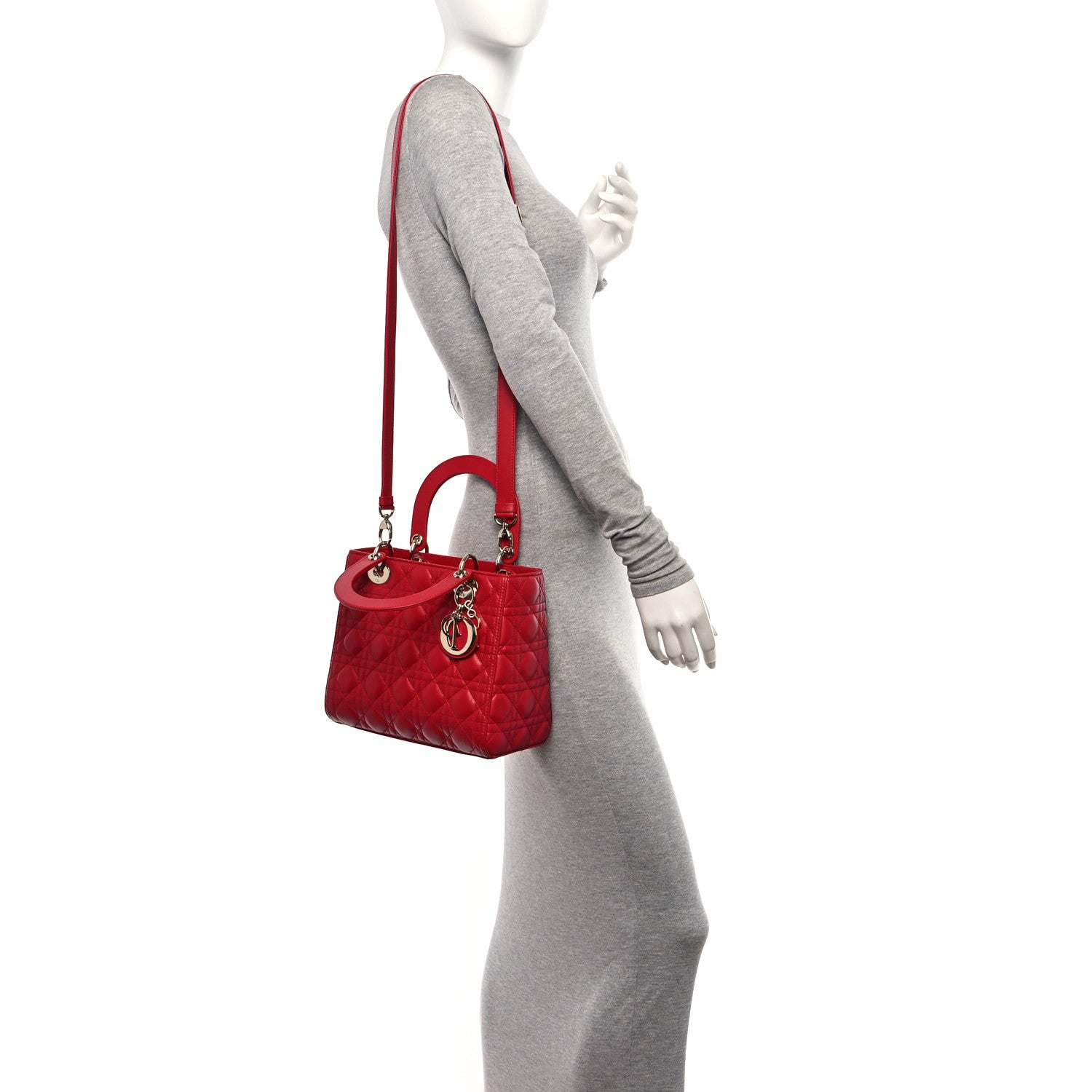 Christian Dior Lambskin Cannage Medium Lady Dior Red 2 of 12