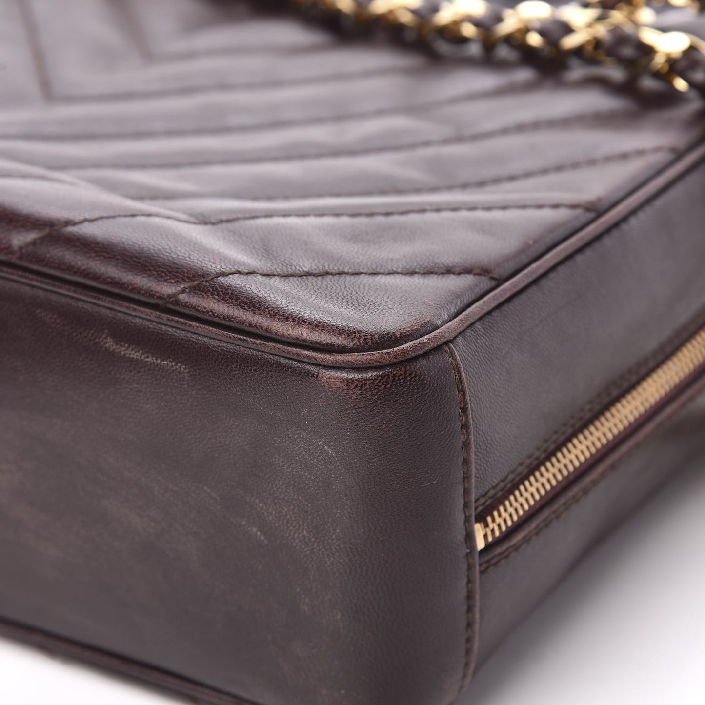 Lambskin Chevron Quilted Camera Case Brown