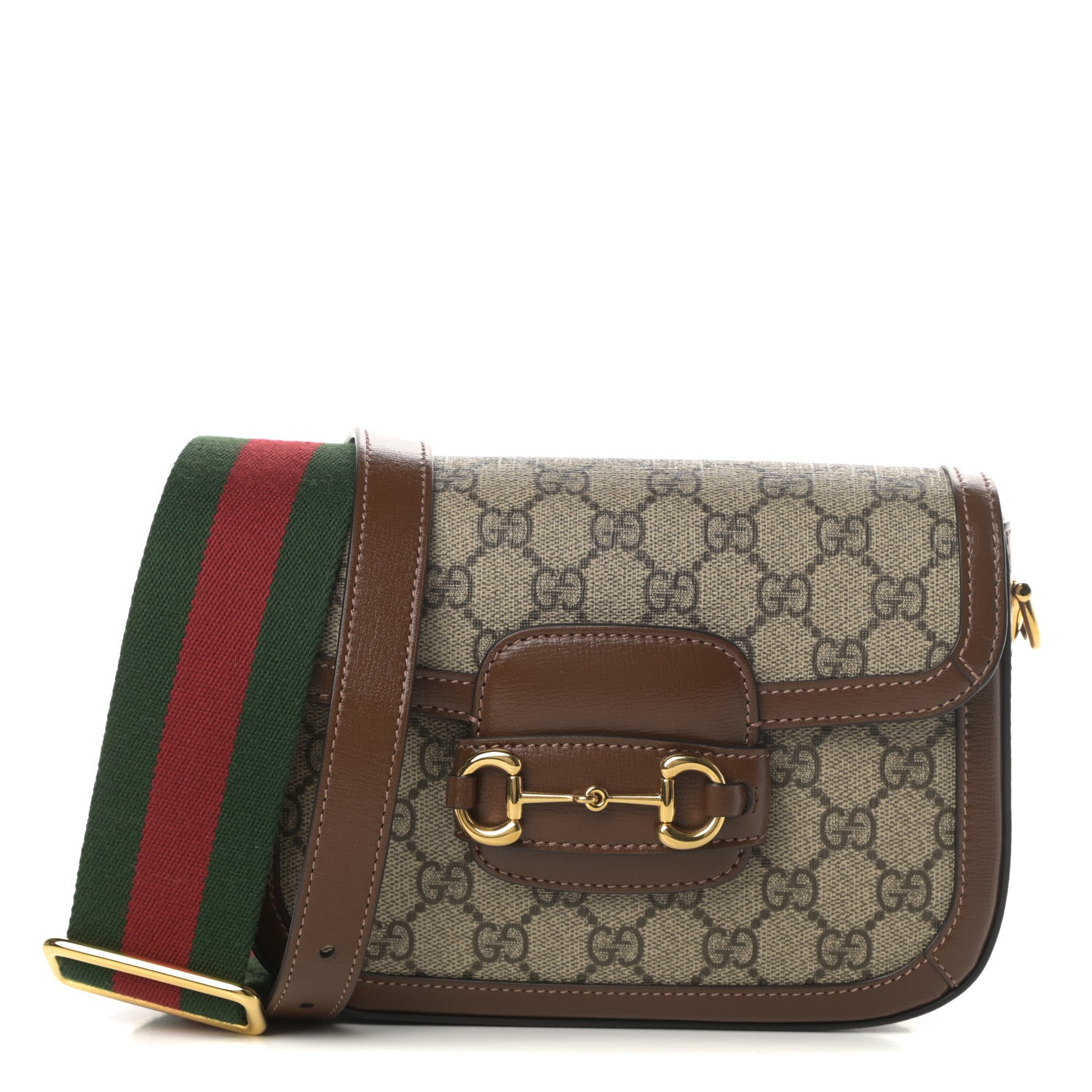 Gucci GG Supreme Monogram Web Mini Horsebit 1955 Shoulder Bag Beige Brown Sugar 1 of 12