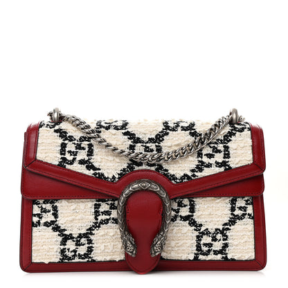 Gucci Tweed GG Monogram Small Dionysus Shoulder Bag White Black Romantic Cherry 1 of 11