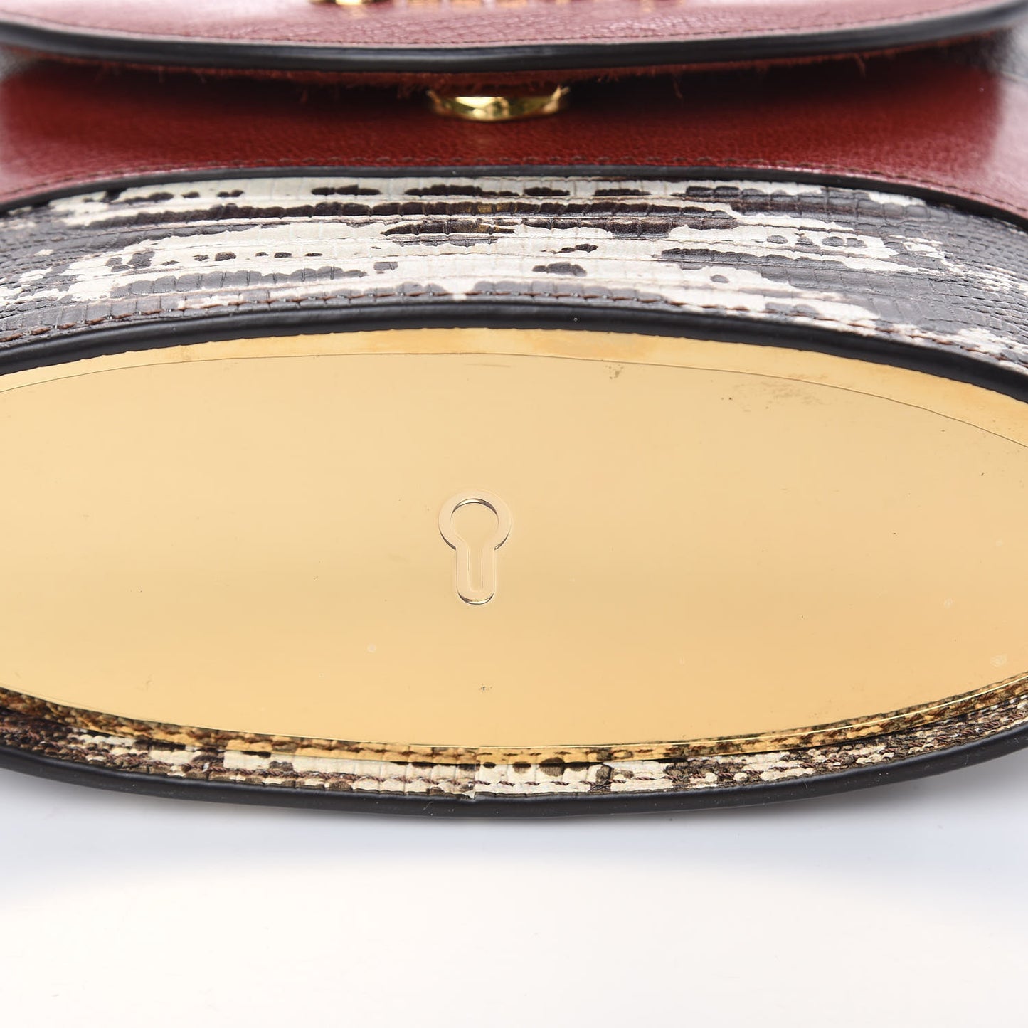 Calfskin Lizard Embossed Small Aby Lock Sepia Brown
