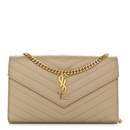 Saint Laurent Grain De Poudre Matelasse Chevron Monogram Chain Wallet Nude Powder 1 of 15