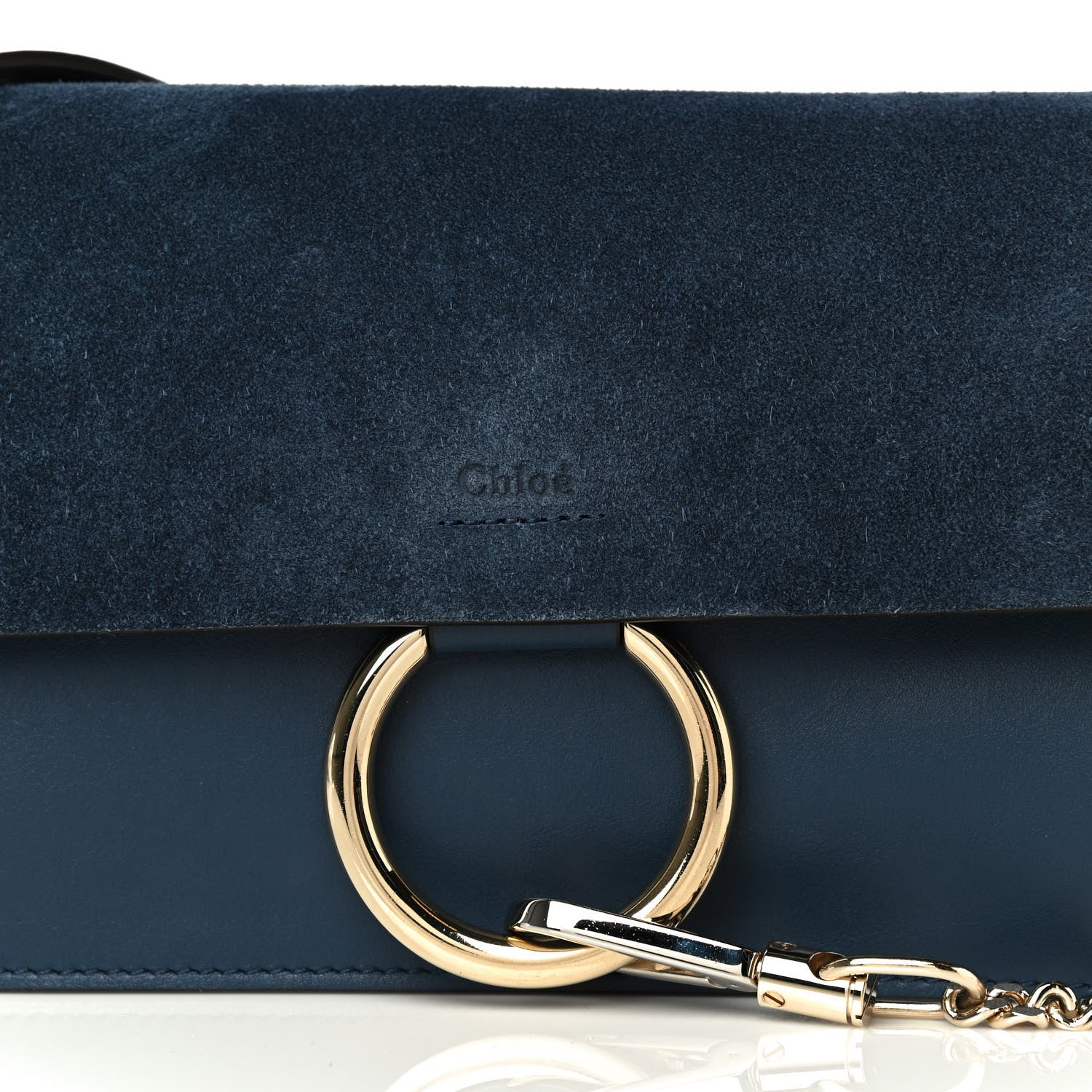 Chloe Suede Calfskin Small Faye Shoulder Bag Deep Ocean 7 of 12