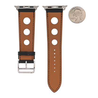 Hermes Gala Calfskin 42mm Apple Watch Single Tour Rallye Band Black 2 of 5