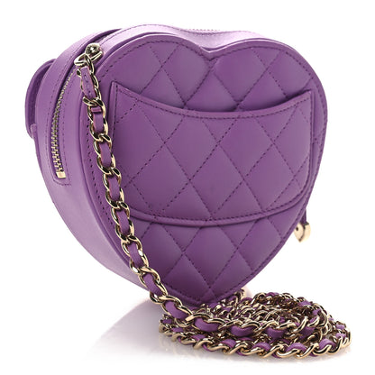 Chanel Lambskin Quilted CC In Love Heart Clutch With Chain Purple 3 of 12