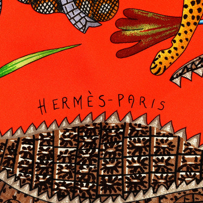 Hermes Silk La Marche Du Zambeze Scarf 90 Orange Vert Bleu 2 of 3