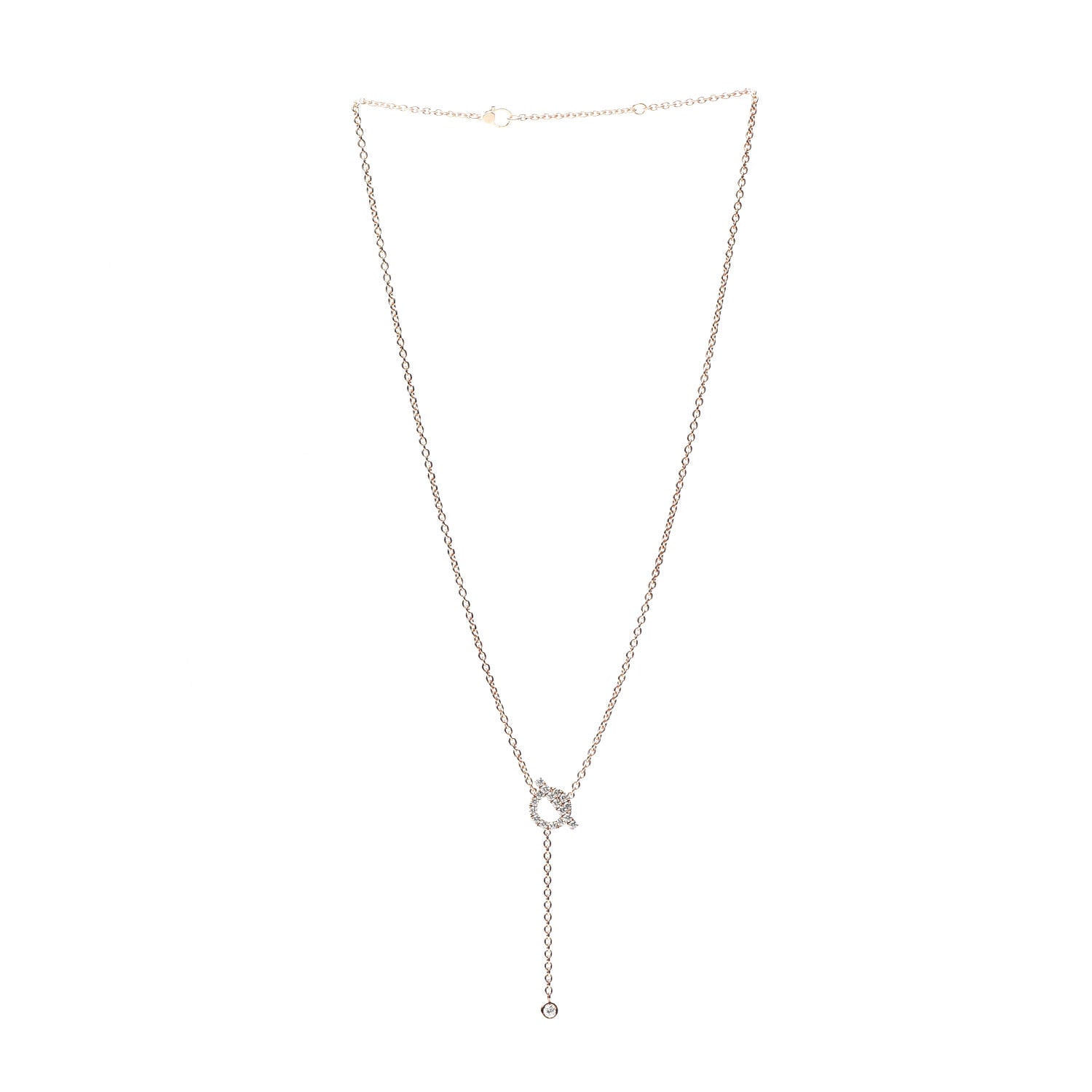 Hermes 18K Rose Gold Diamond Finesse Lariat Necklace 4 of 5