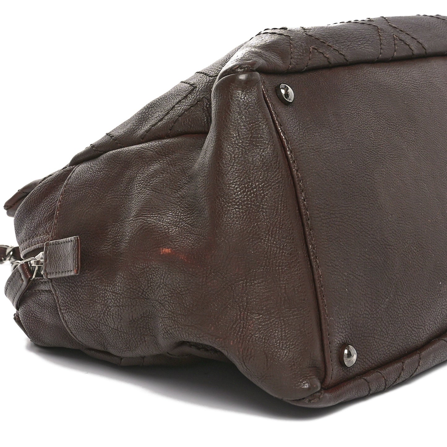 Calfskin Diamond Stitch Small Tote Dark Brown