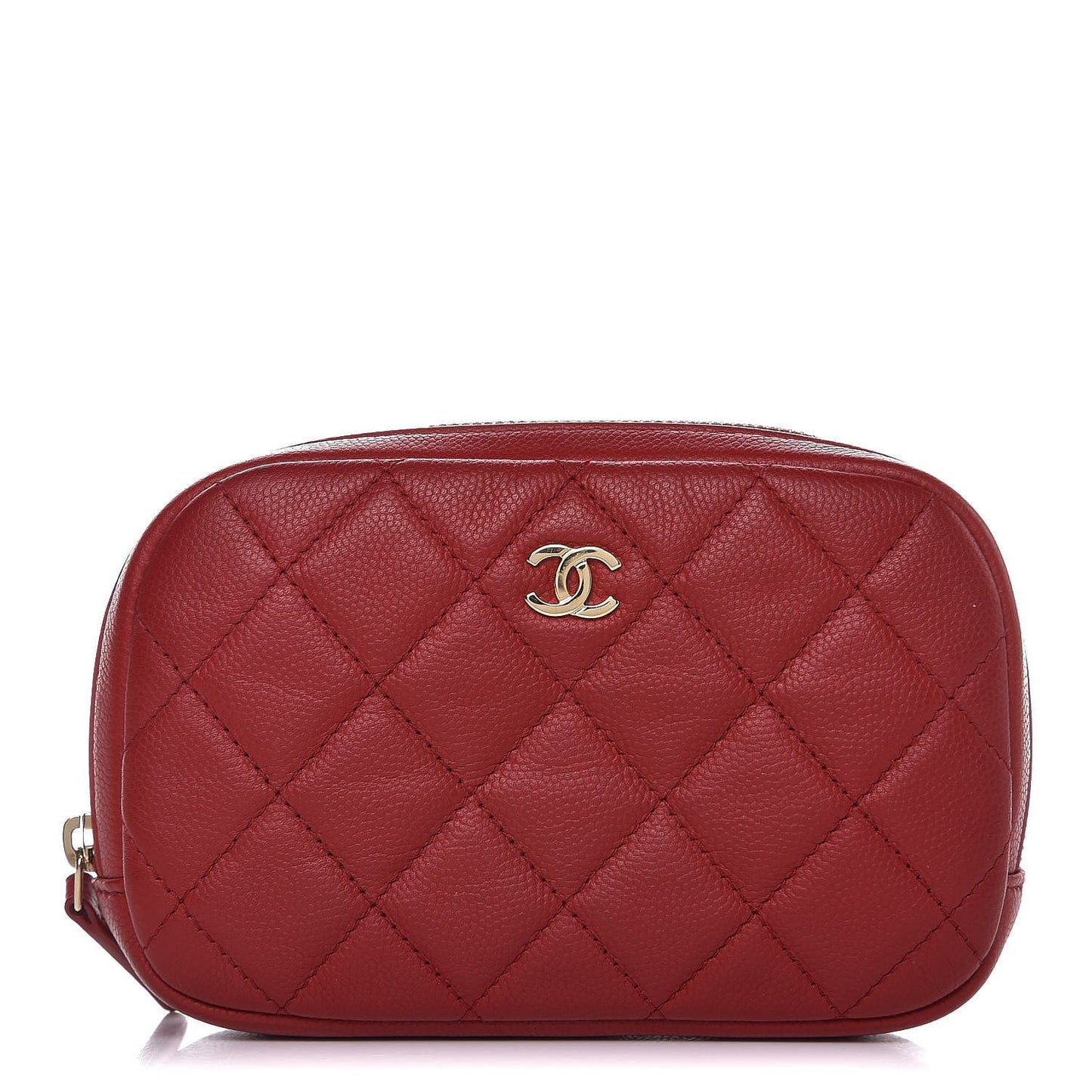 Caviar Quilted Small Curvy Pouch Cosmetic Case Dark Red
