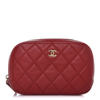 Chanel Caviar Quilted Small Curvy Pouch Cosmetic Case Dark Red 1 of 8