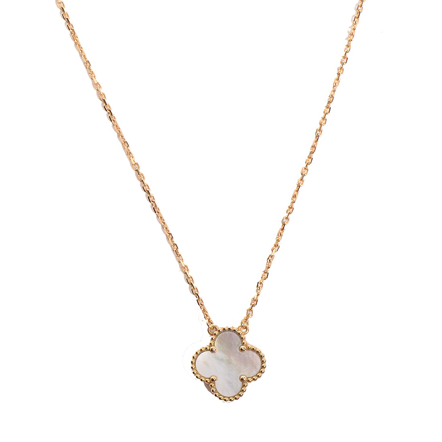 Van Cleef & Arpels 18K Yellow Gold Mother of Pearl Vintage Alhambra Pendant Necklace 1 of 6