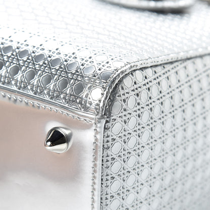 Christian Dior Metallic Patent Micro-Cannage Medium Lady Dior Silver 11 of 17