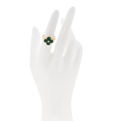 Van Cleef & Arpels 18K Yellow Gold Diamond Malachite Vintage Alhambra Ring 52 6 2 of 6
