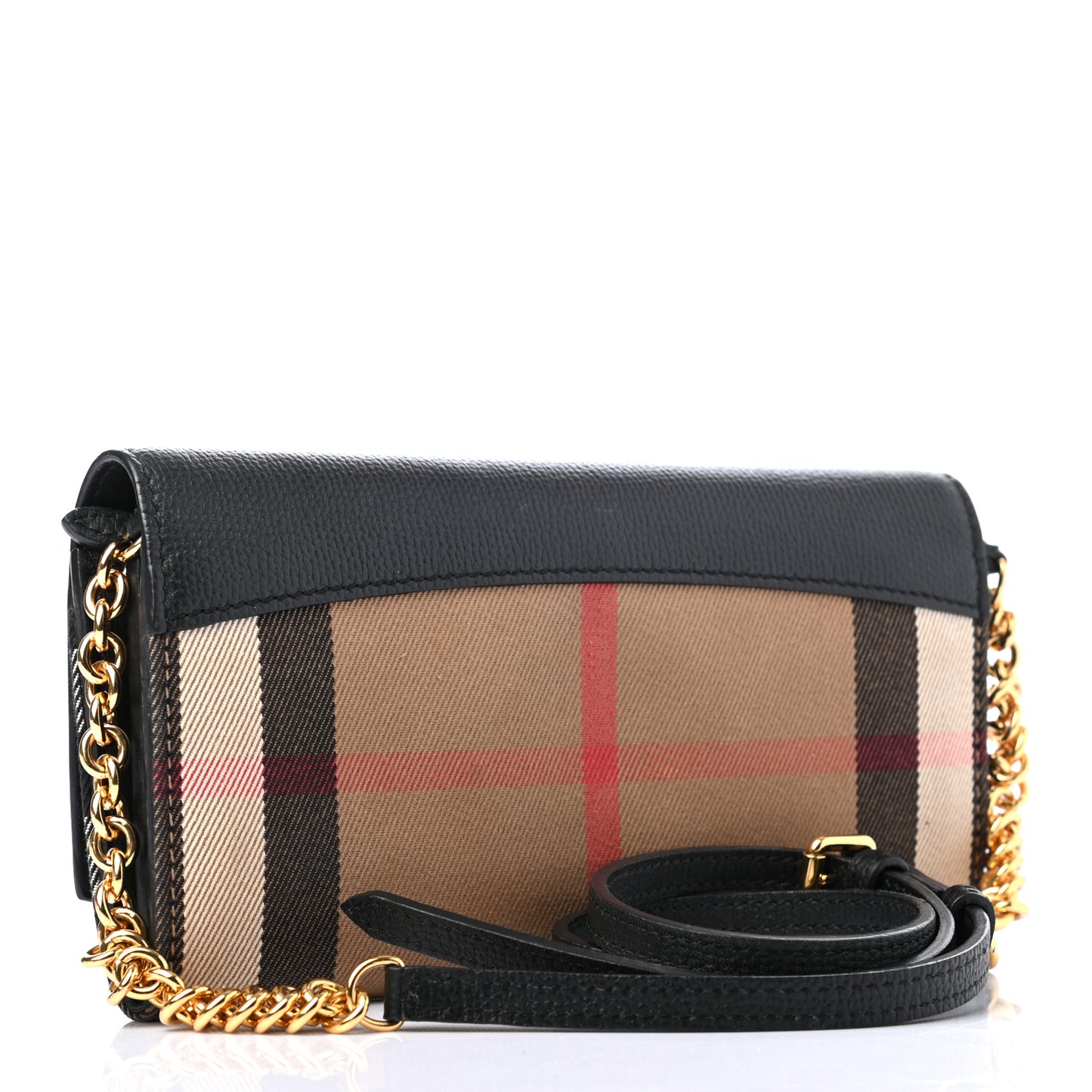 Grainy Calfskin House Check Henley Wallet On Chain Black