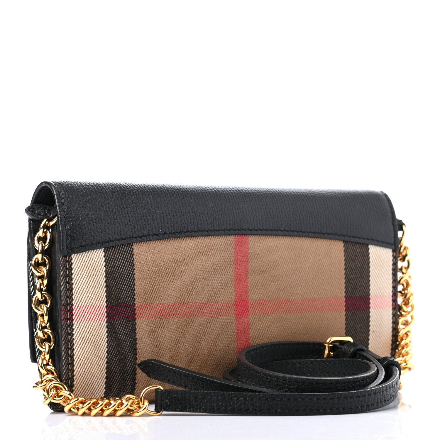Burberry Grainy Calfskin House Check Henley Wallet On Chain Black 3 of 10