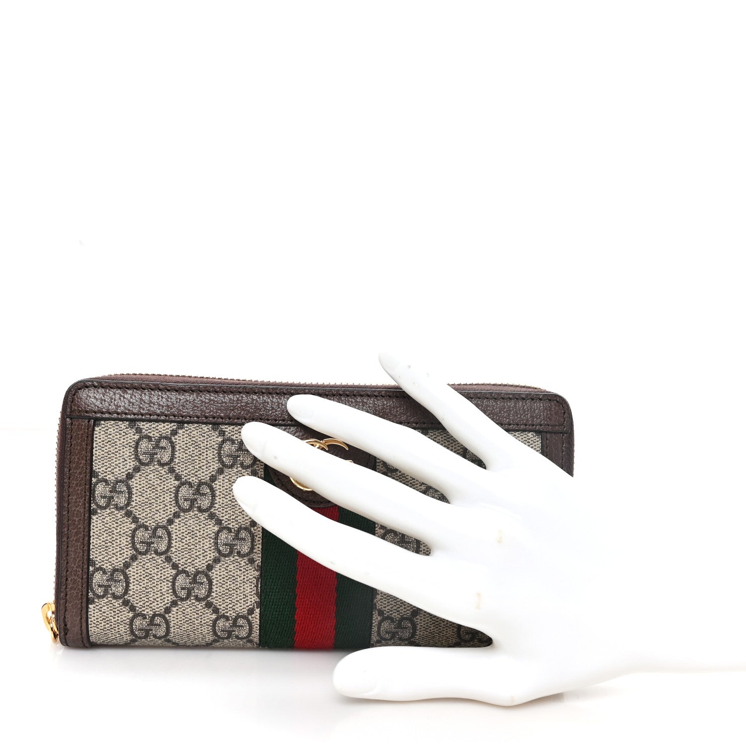 Gucci GG Supreme Monogram Web Ophidia Zip Around Wallet Brown 2 of 7
