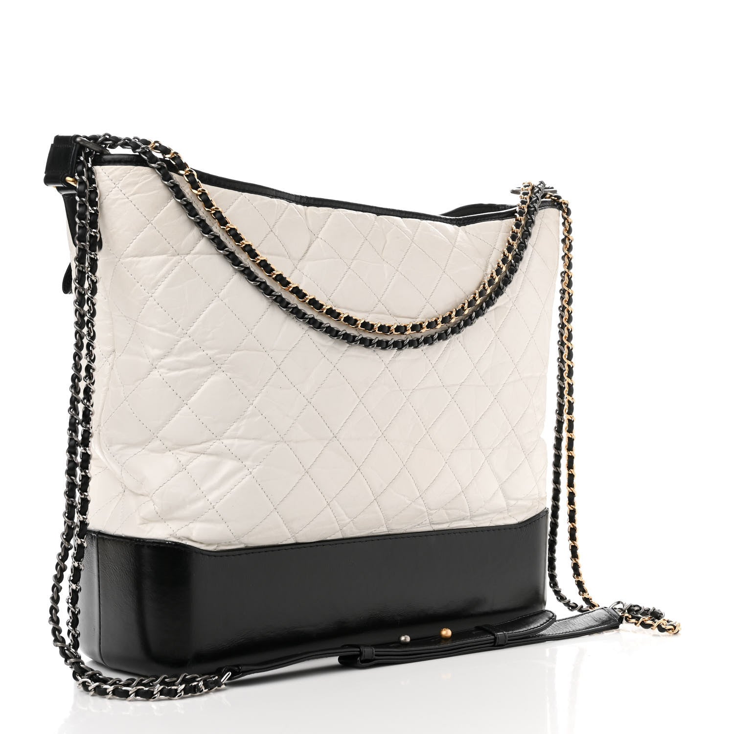 Chanel Aged Calfskin Quilted Maxi Gabrielle Hobo White Black 3 of 10