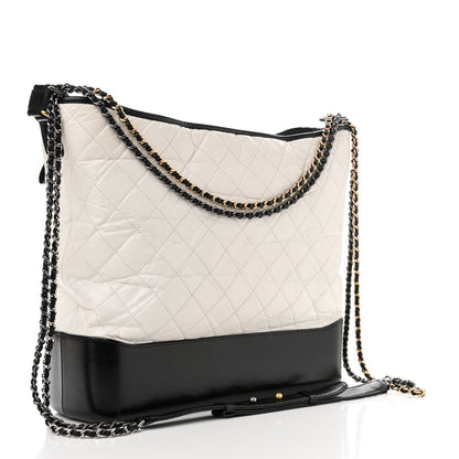Chanel Aged Calfskin Quilted Maxi Gabrielle Hobo White Black 3 of 10
