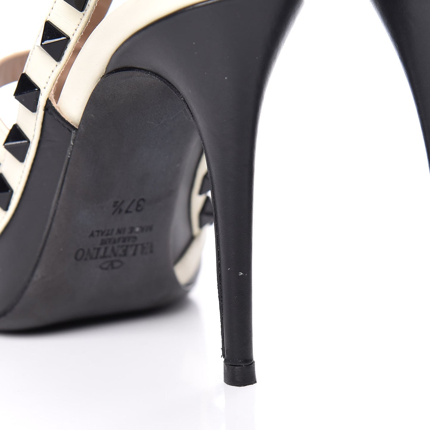 Calfskin Rockstud Ankle Strap 100mm Pumps 37.5 Black Light Ivory