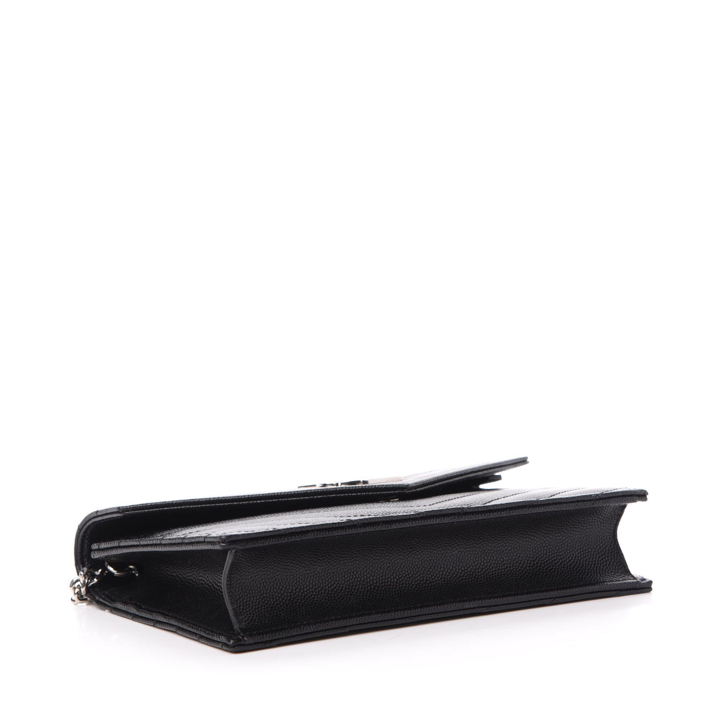 Grain De Poudre Matelasse Chevron Monogram Envelope Chain Wallet Black