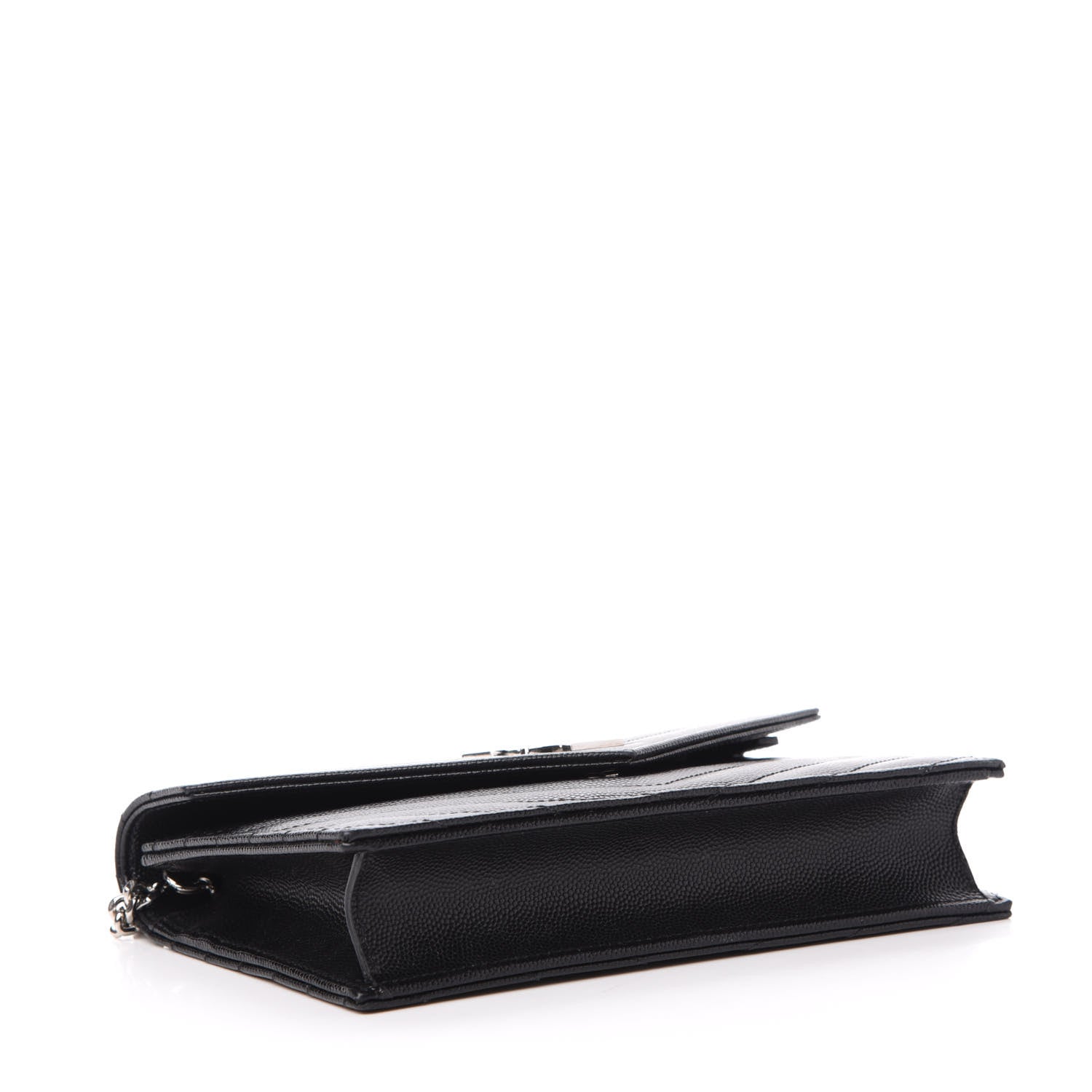 Saint Laurent Grain De Poudre Matelasse Chevron Monogram Envelope Chain Wallet Black 4 of 10