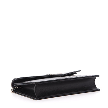 Saint Laurent Grain De Poudre Matelasse Chevron Monogram Envelope Chain Wallet Black 4 of 10