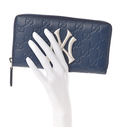 Gucci X MLB Guccissima Signature NY Yankees Embroidered Zip Around Wallet Royale Ivory 2 of 8