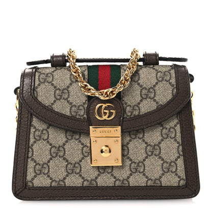 Gucci GG Supreme Monogram Textured Dollar Calfskin Web Mini Ophidia Padlock Top Handle Chain Shoulder Bag Beige Ebony New Acero 1 of 11