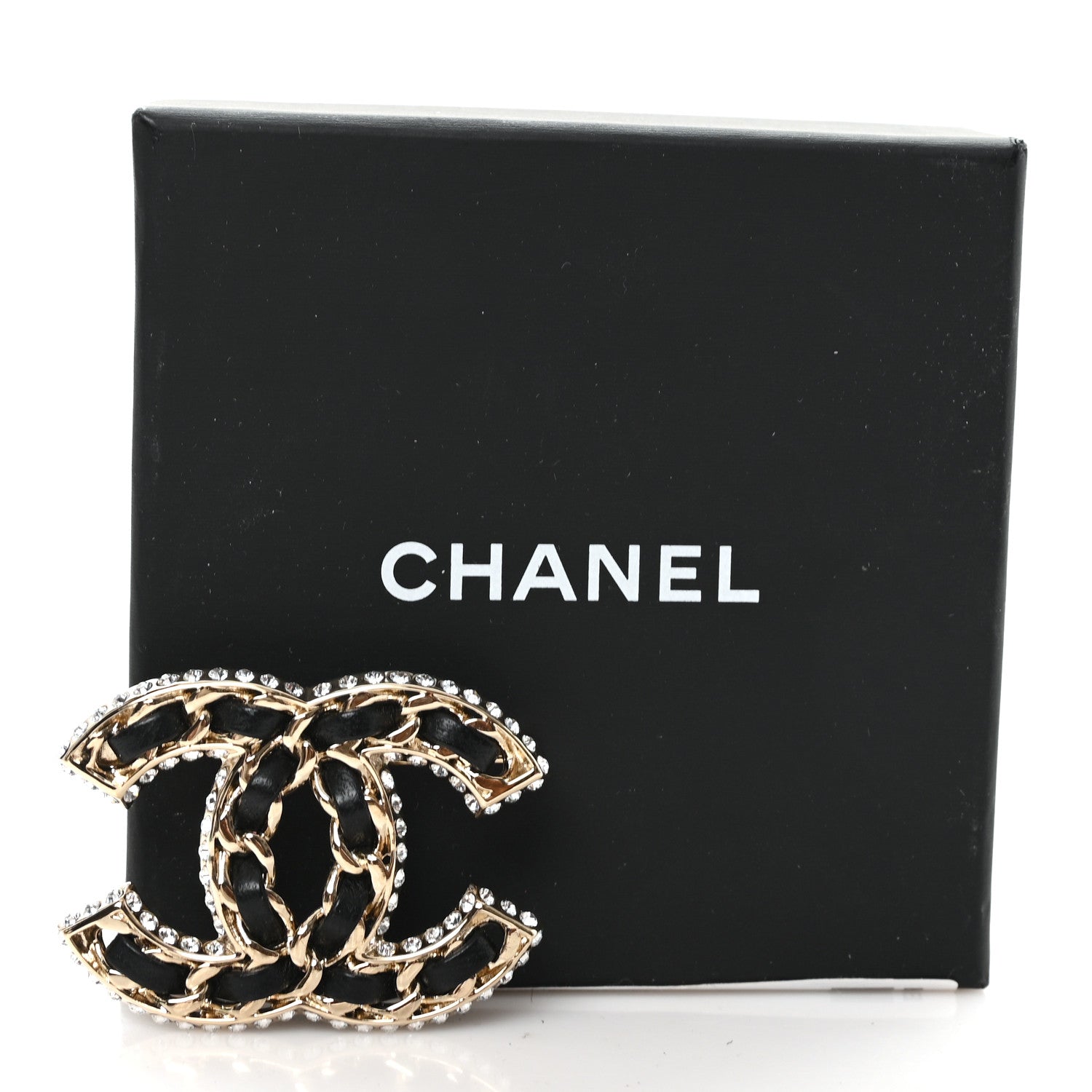 Chanel Lambskin Crystal CC Chain Brooch Black Gold 4 of 4