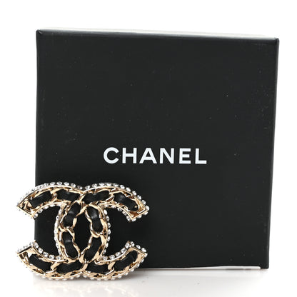 Chanel Lambskin Crystal CC Chain Brooch Black Gold 4 of 4