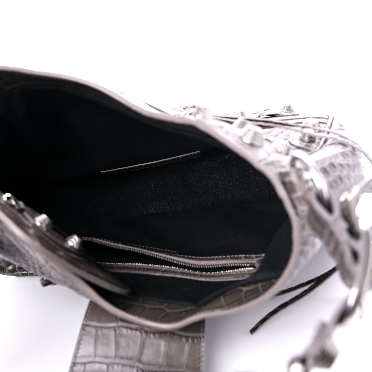 Extra Supple Calfskin Crocodile Embossed Medium Le Cagole Shoulder Bag Medium Grey