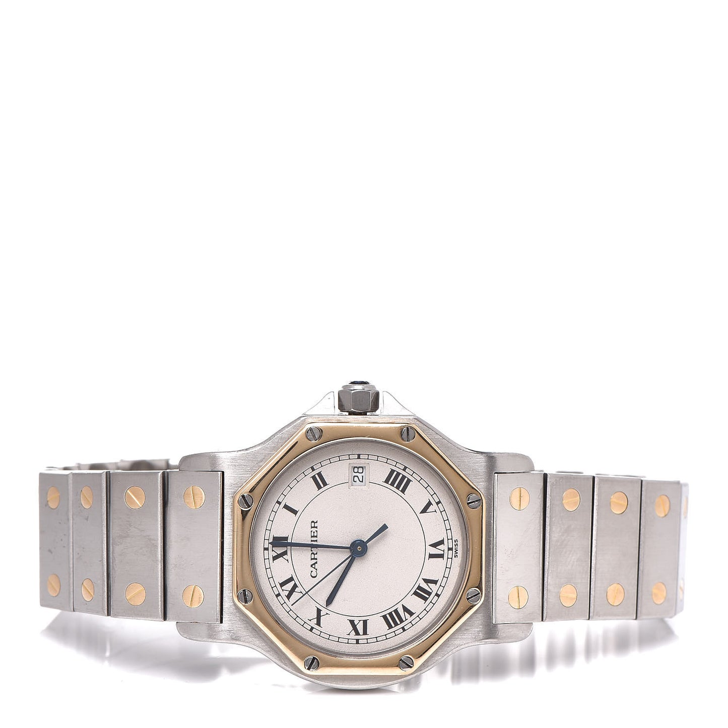 Stainless Steel 18K Yellow Gold 29mm Santos Octagon Quartz Watch