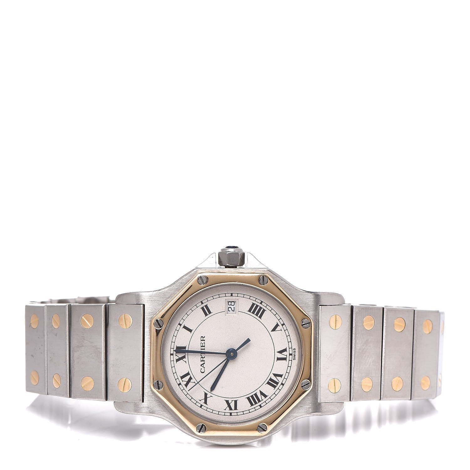 Cartier Stainless Steel 18K Yellow Gold 29mm Santos Octagon Quartz Watch 3 of 10