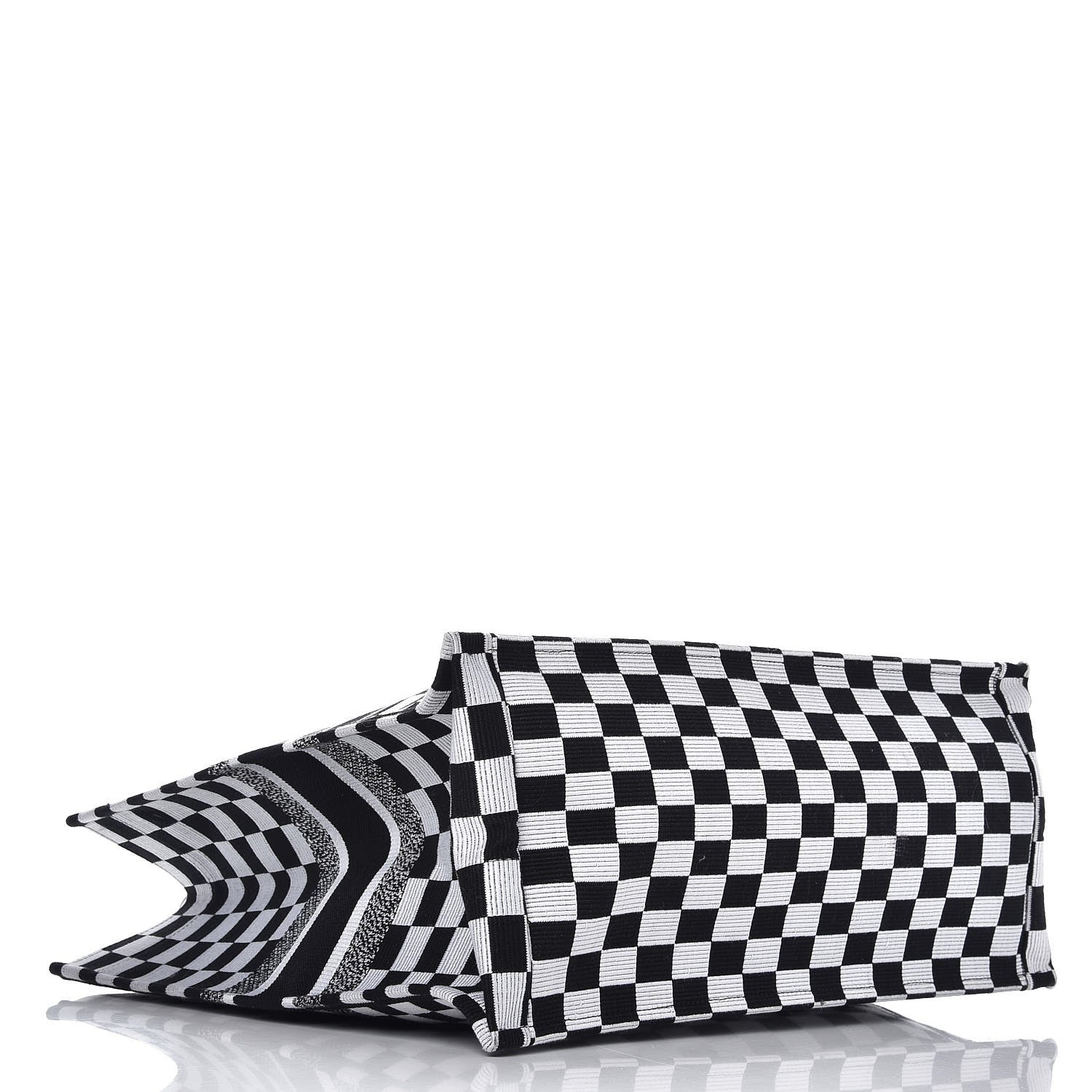 Christian Dior Canvas Embroidered Checkered Book Tote Black White 4 of 7