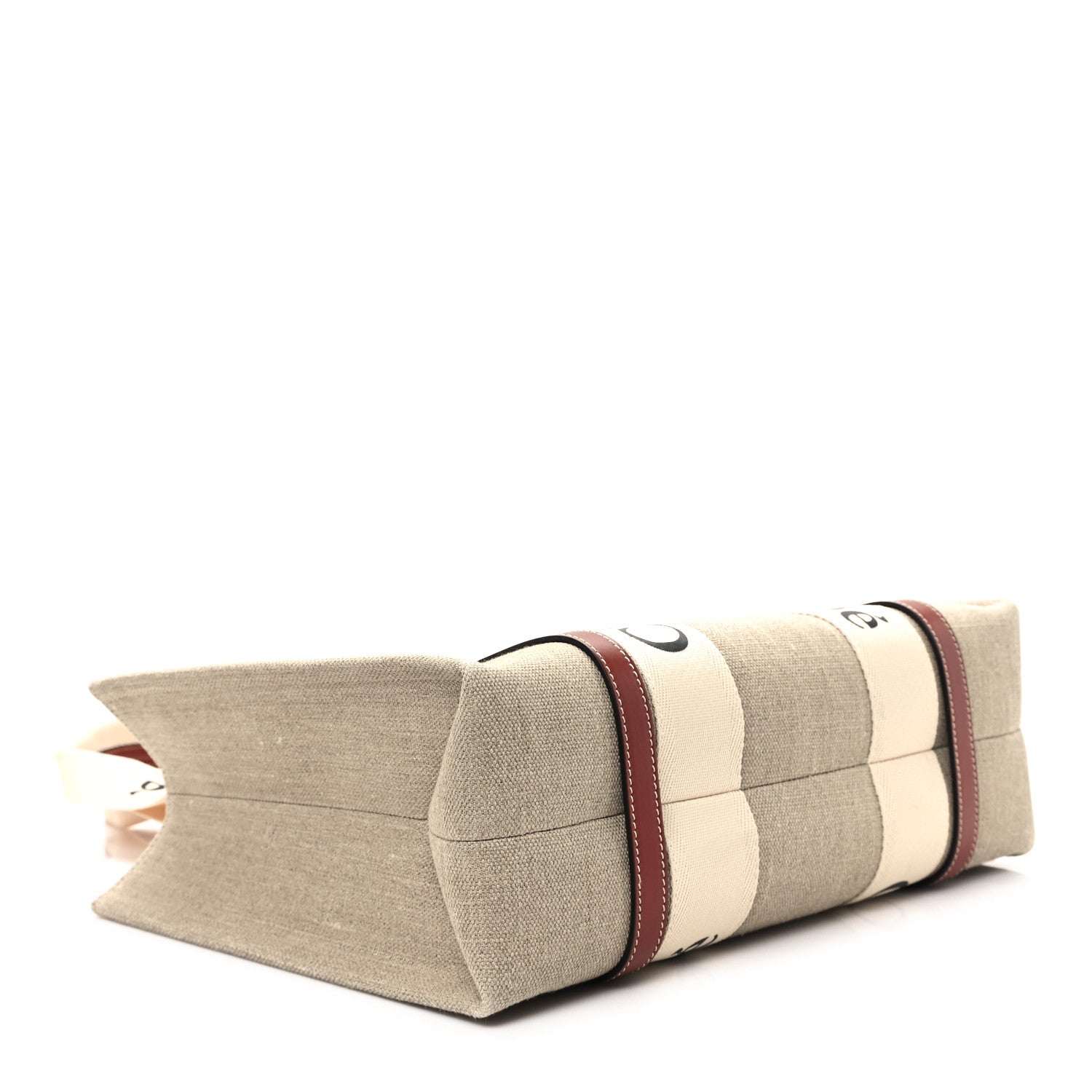 Chloe Linen Calfskin Medium Woody Ribbon Tote White Brown 4 of 10