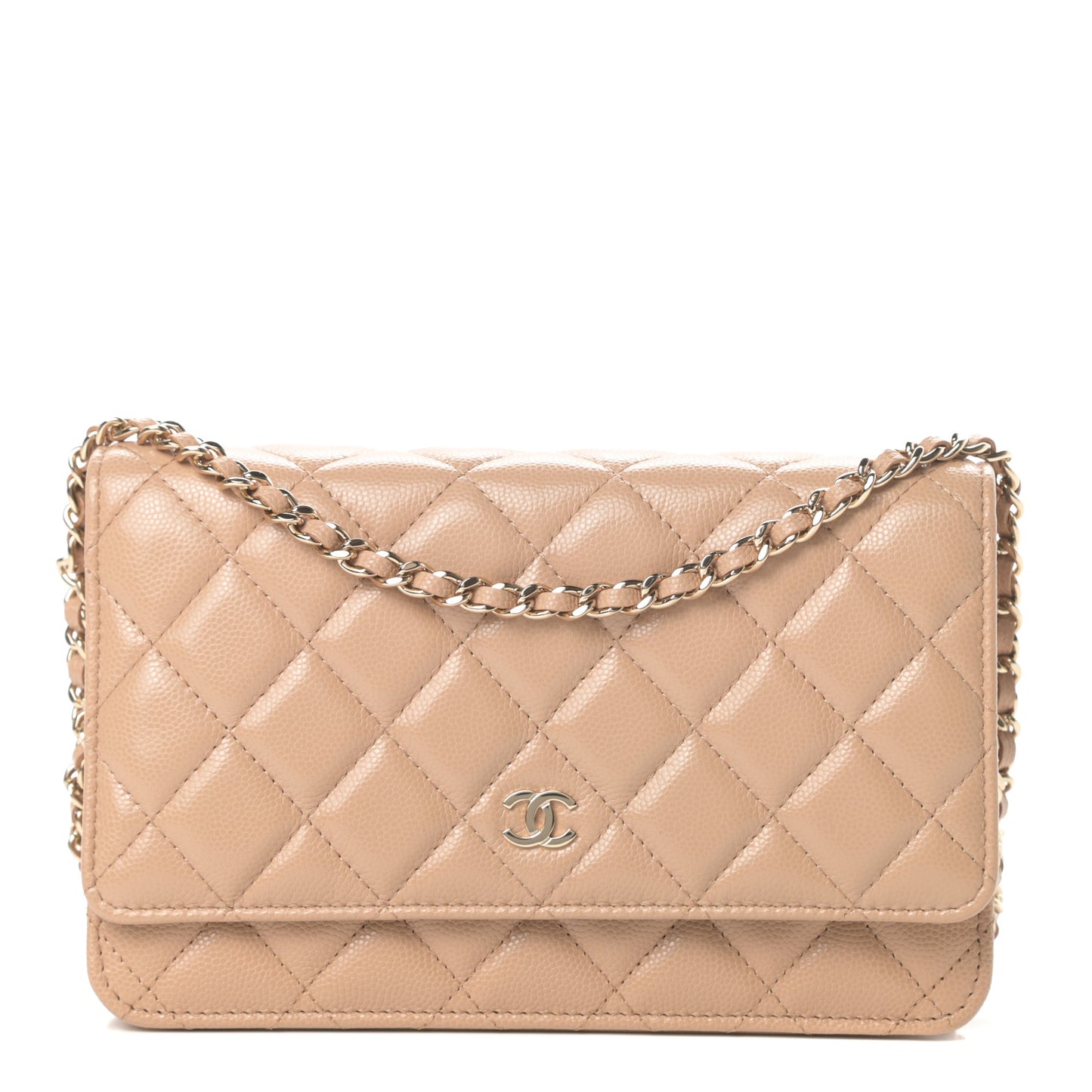 Caviar Quilted Wallet On Chain WOC Beige