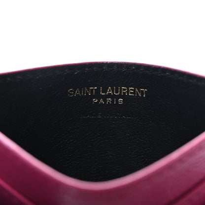 Saint Laurent Grain De Poudre Matelasse Chevron Monogram Credit Card Case Fuxia Couture 6 of 8
