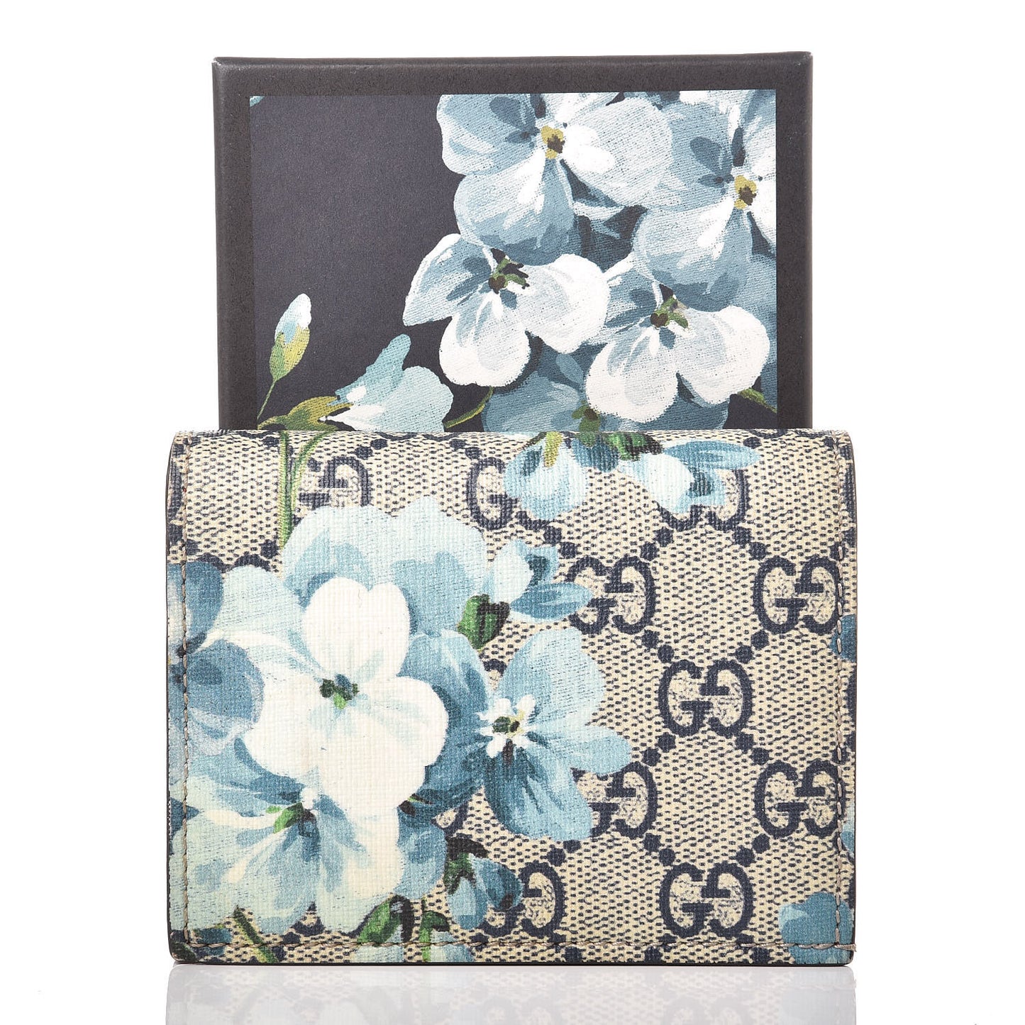 GG Supreme Monogram Blooms Card Case Beige Blue Navy Hibiscus Red