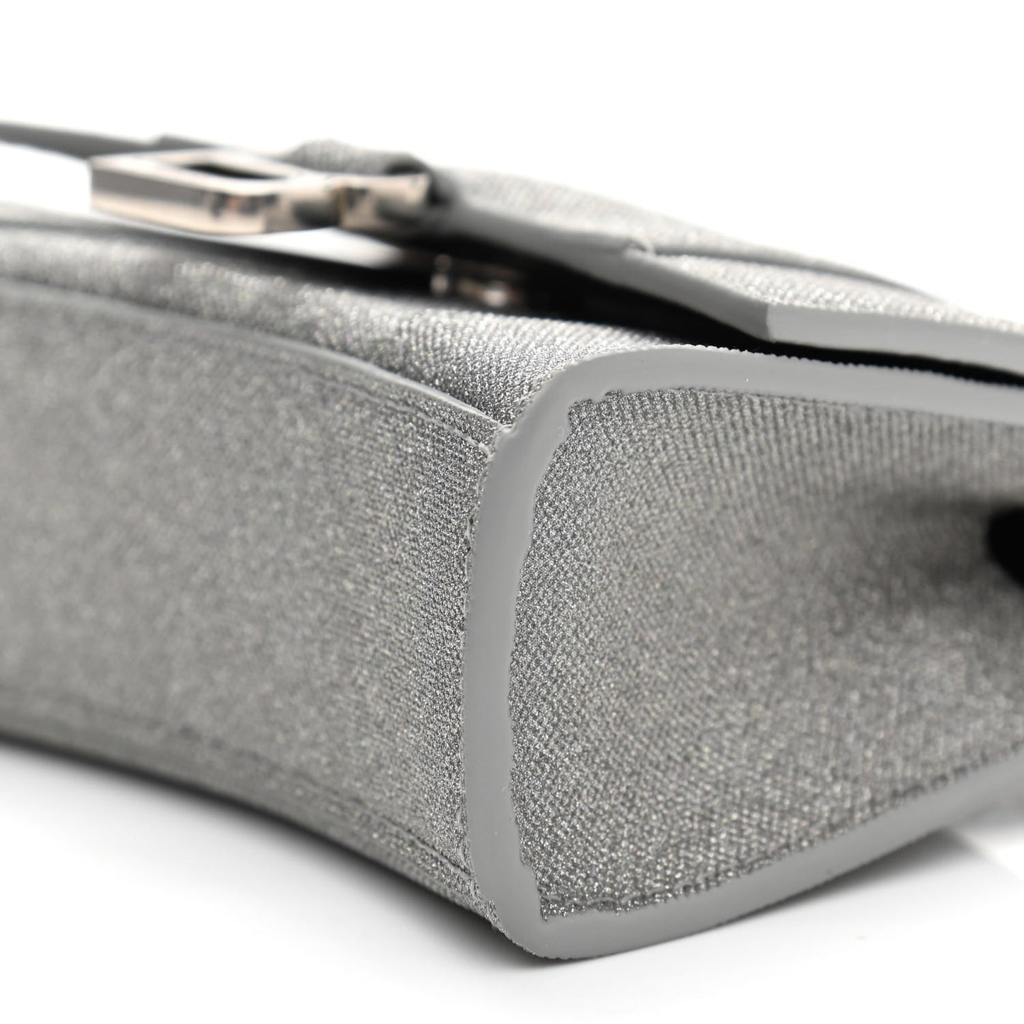Glitter Fabric Hourglass Top Handle Bag Mini with Chain Grey